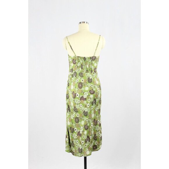 Aritzia WILFRED Bellow Green Floral Crepe Gathered Bust Midi Slip Dress, Size 2 - Picture 3 of 15